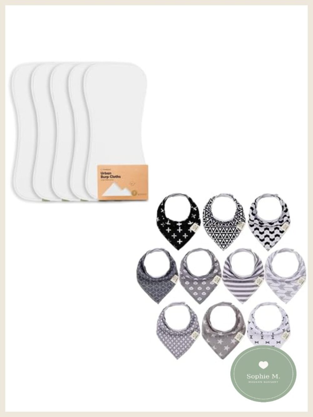 GOTS Certified Cotton Burp Cloths & Bandana Bibs Set Absorbent